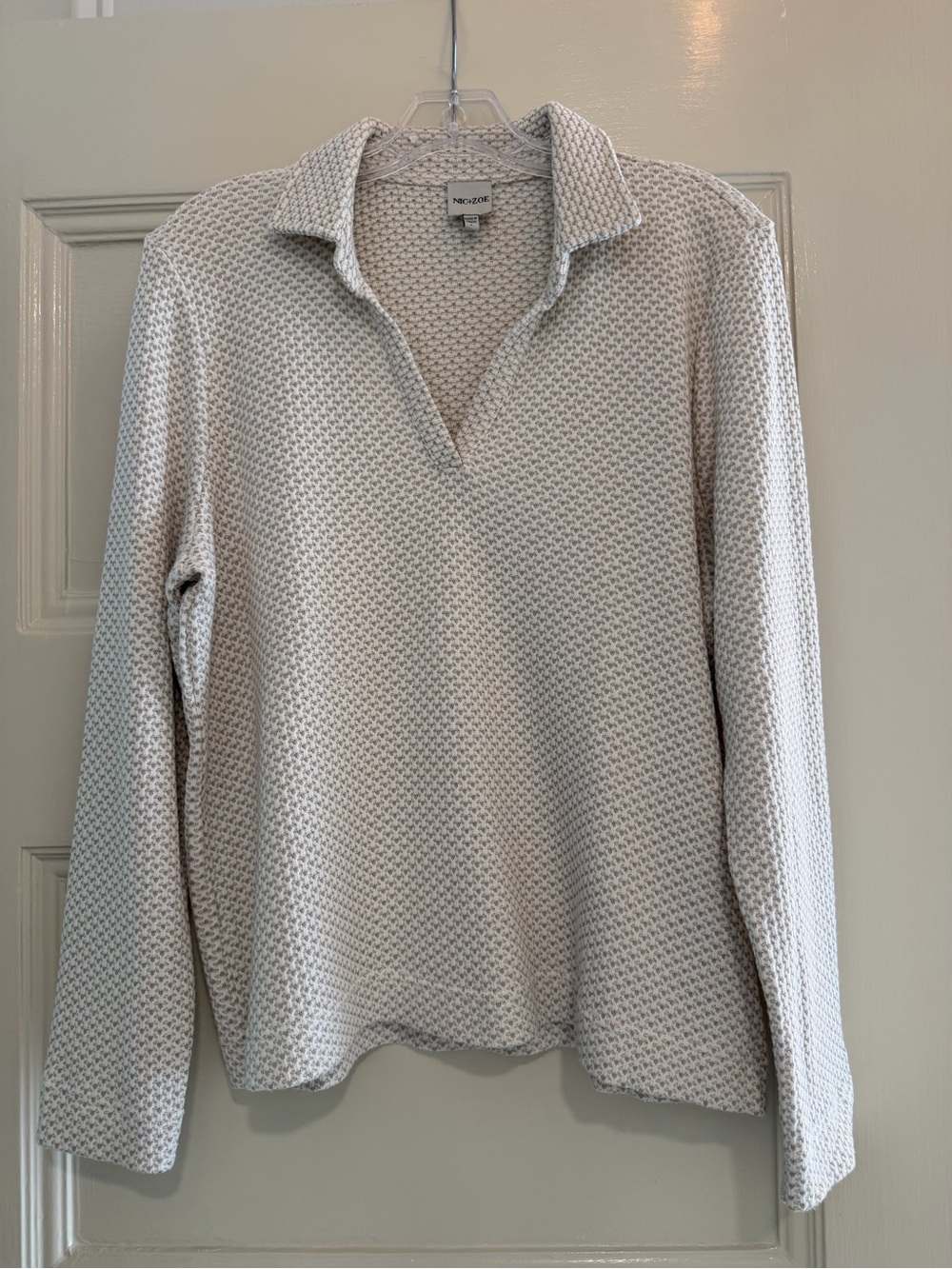 Nic+Zoe Tuck Stitch Knit Long-Sleeve Polo Sweater - Cream - Large